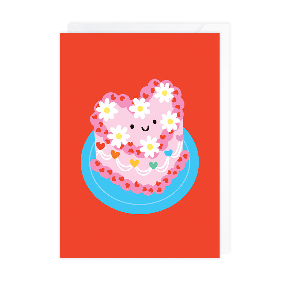 Happy Vintage Heart Cake, Romantic Greetings Card