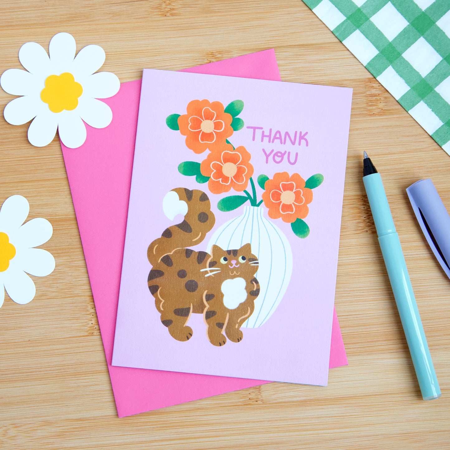 Cat & Flowers, Thank You Card