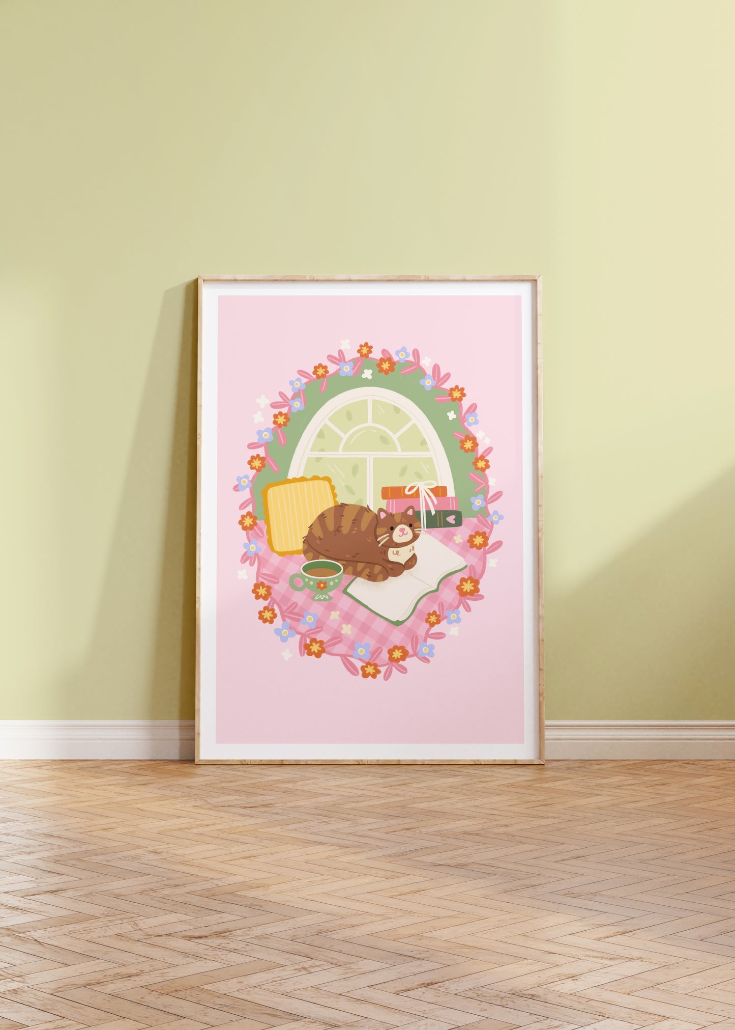 Reading Cat Cottagecore Print – Whimsical Wall Art