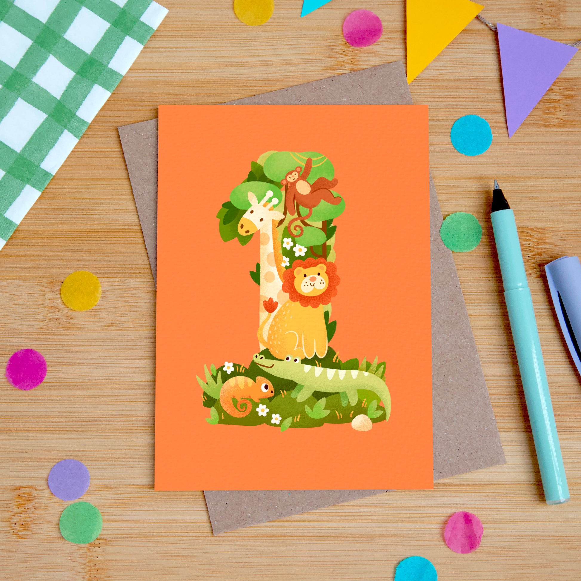 A photograph of a children's first birthday card.