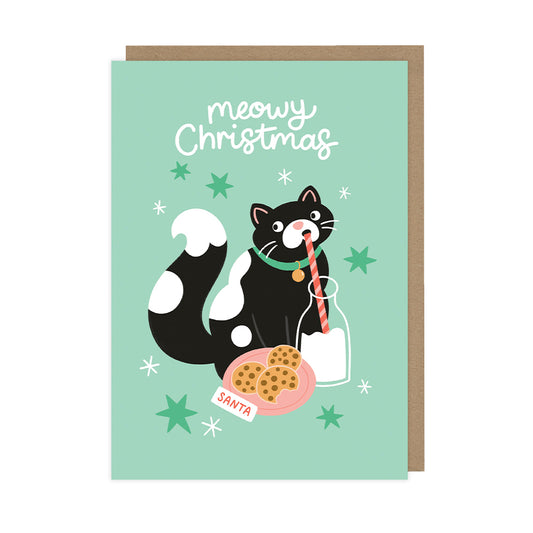 Christmas Cat & Cookies, Single Christmas Card