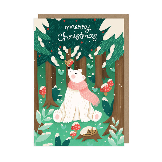 Merry Christmas Bear and Robin, Single Christmas Card