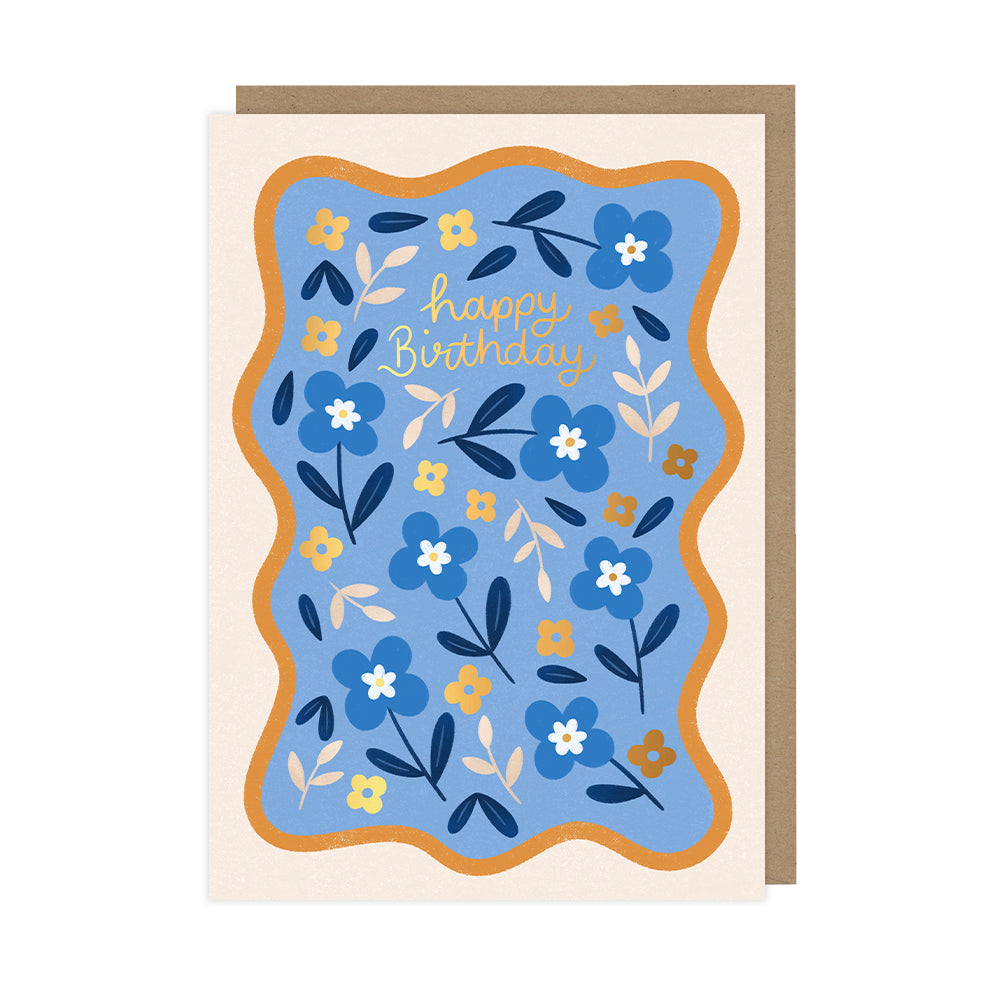 Blue Floral Birthday Card, Foiled Birthday Greetings Card