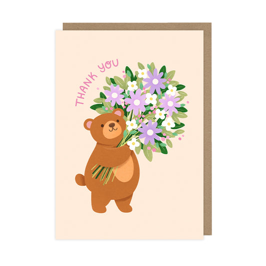 Bear Thank You Card, Cute Floral & Bear Thank You Card