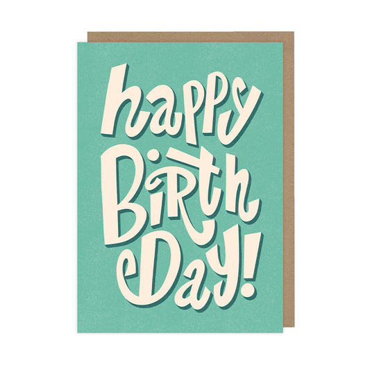 A birthday card that features retro typography that reads "happy birthday!".