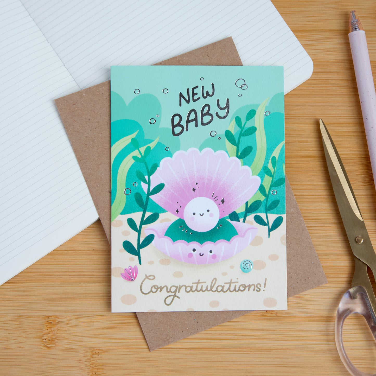 New Baby Clam & Pearl, New Baby Card