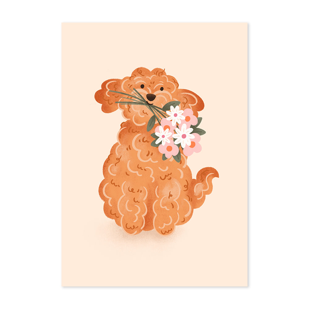 Gold Cockapoo Flowers Print