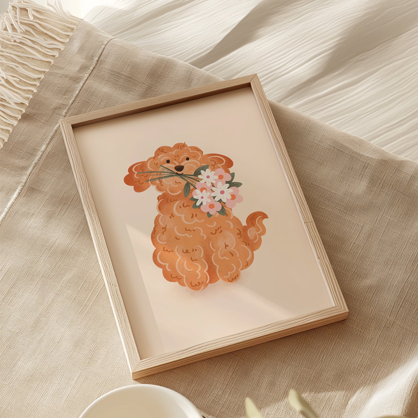 Gold Cockapoo Flowers Print