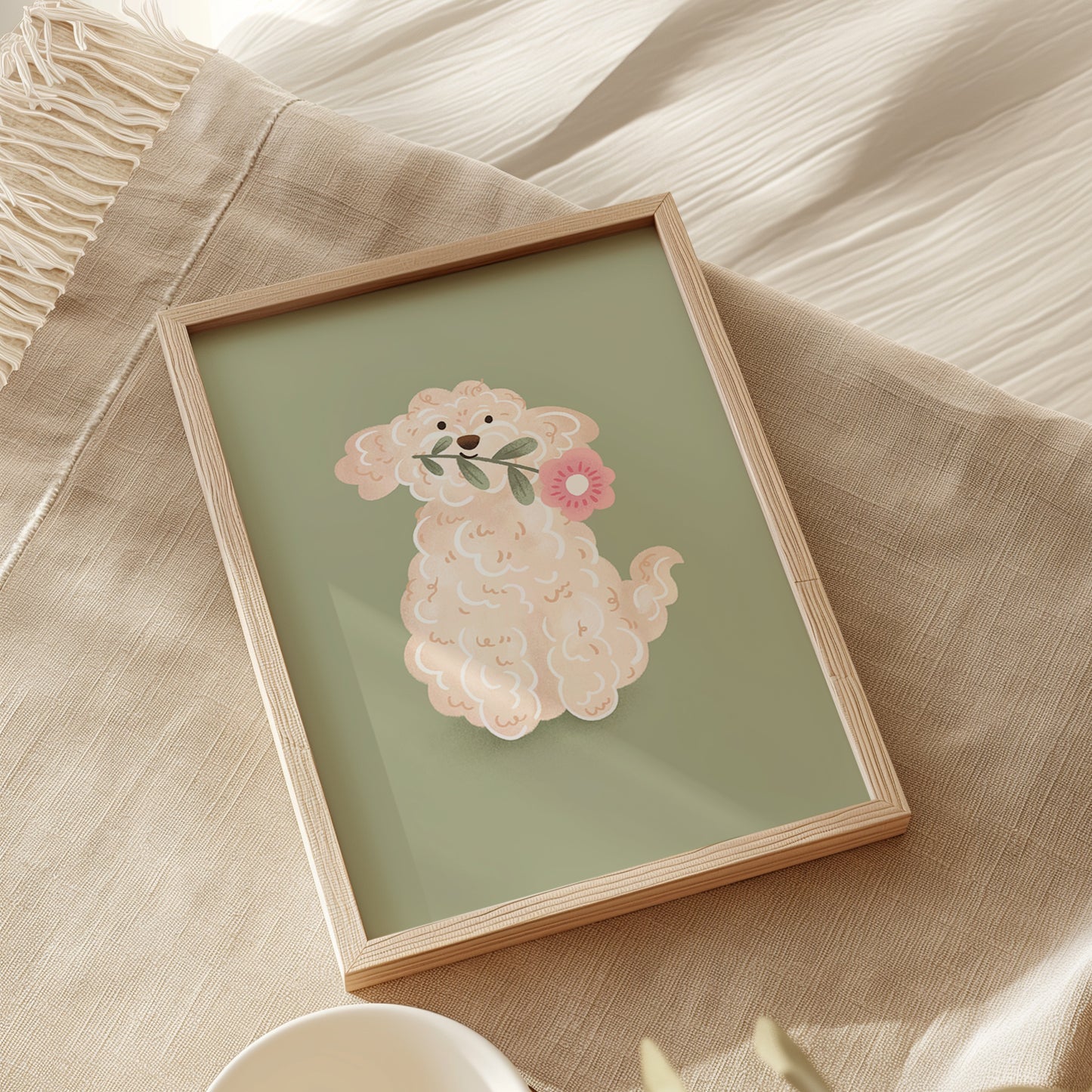 White Cockapoo Flowers Print