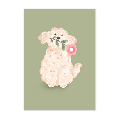 White Cockapoo Flowers Print