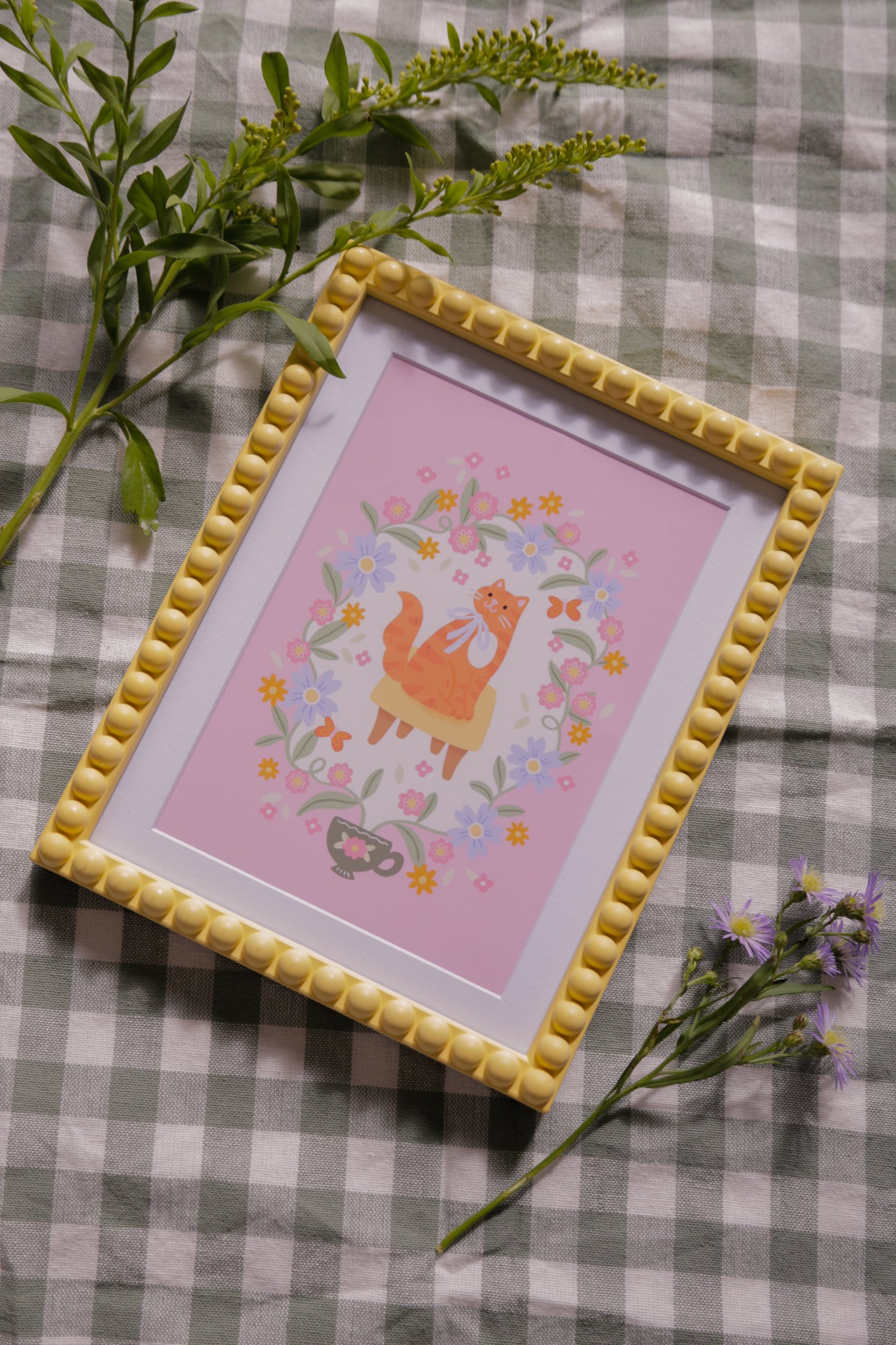Teacup Ginger Cat Print – Whimsical Cottagecore Art