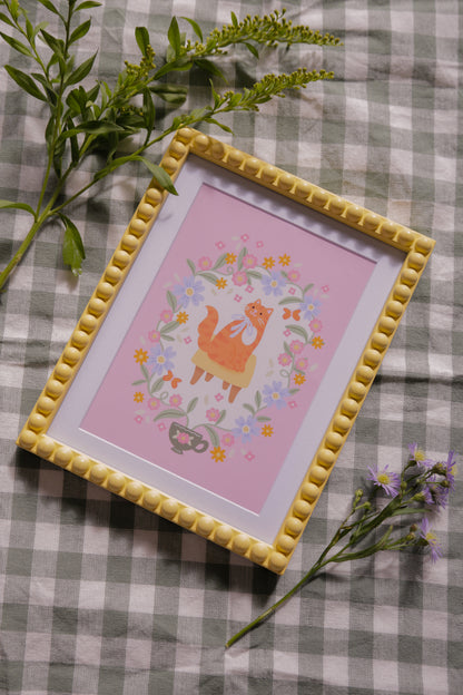 Teacup Ginger Cat Print – Whimsical Cottagecore Art