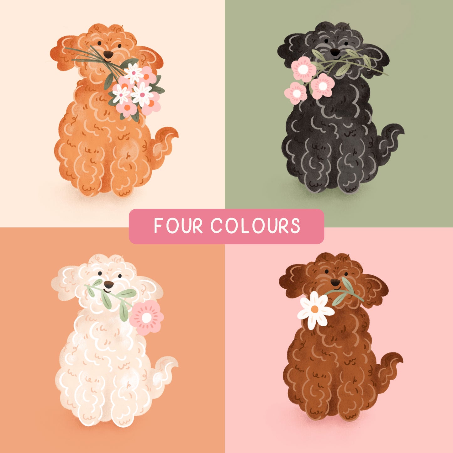 Brown Cockapoo Flowers Print