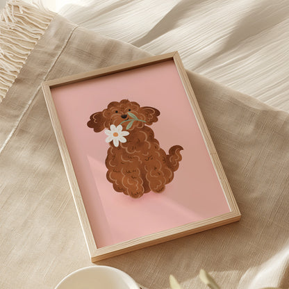 Brown Cockapoo Flowers Print