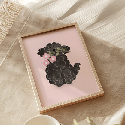 Black Cockapoo Flowers Print