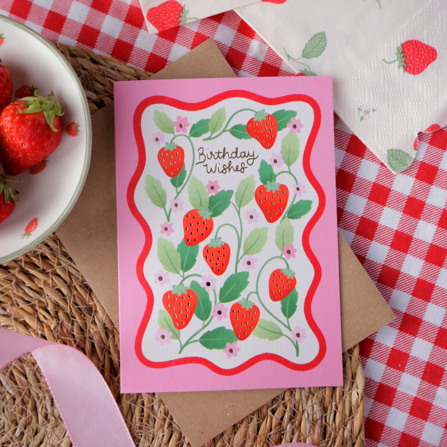 Strawberry Birthday Card, Luxury Foiled Birthday Card